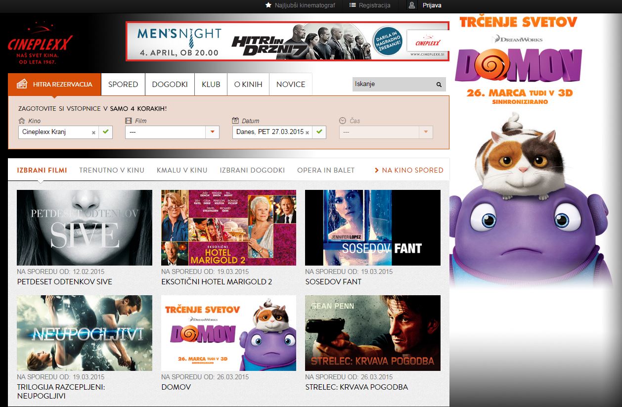 Cineplexx Slovenija sedaj tudi z nakupom kino vstopnic prek interneta
