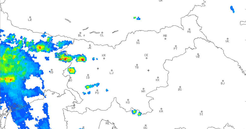 Radarska slika padavin ARSO animacija zemljevid Slovenija animirana