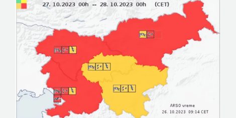 Rdeči alarm opozorilo za poplave 27.10.2023 ARSO je razglasil rdeči alarm za Slovenijo zaradi poplav in dežja in plimovanja
