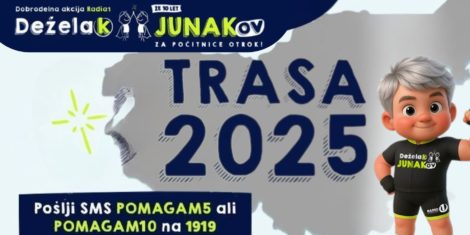 Deželak junak 2025 trasa zemljevid v živo Radio 1 etape Ljubljana, Maribor, Koper, Novo mesto, Celje, Murska Sobota, Kamnik, Domžale, Postojna, Grosuplje, Vrhnika, Ptuj, Kum