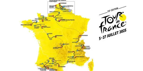 Dirka po Franciji 2025 trasa etape  Dirka po Franciji 2025 (Tour de France 2025) bo potekala od 5.6.2025 do 27.7.2025 Tadej Pogačar, Primož Roglič