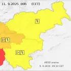 Rdeči alarm ARSO zaradi padavin in možnosti poplav razglašen za jugozahod Slovenije (Primorska) za 10.9.2025  Vreme padavine
