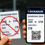 Ryanair 12 novembra 2025 ukinja papirnate vozovnice, boarding pass (vstopnik upon) bo zdaj le v digitalni obliki