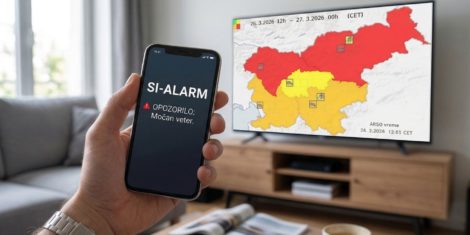 SI-ALARM obvestilo bodo 26.3.2026 zaradi rdečega alarma ARSO sprožili na območju Severne Slovenije, saj se pričakuje močan veter