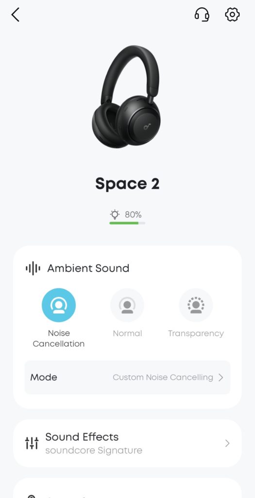 Test Anker Soundcore Space 2 slušalk Anker soundcore aplikacija