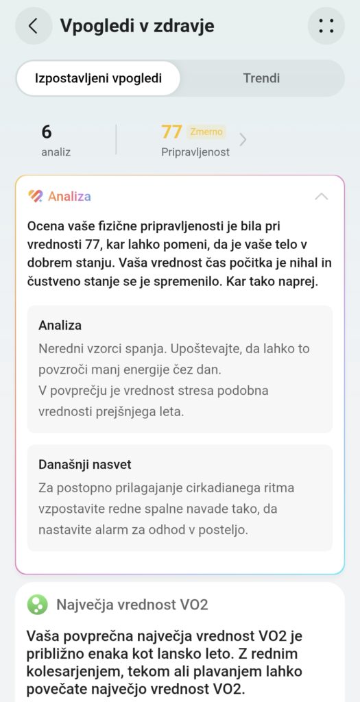 Fizična pripravljenost združi spanje, dejavnost in regeneracijo v jutranjo oceno 2