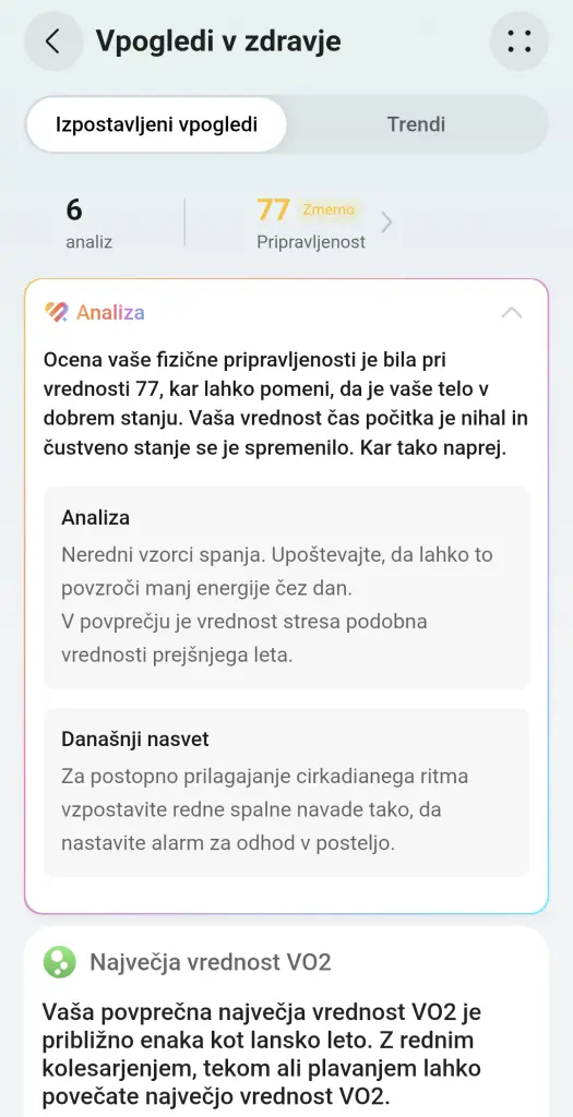 Fizična pripravljenost združi spanje, dejavnost in regeneracijo v jutranjo oceno 2