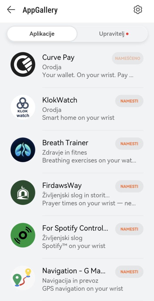 Huawei WATCH GT 7 Dodatne aplikacije se na uro nameščajo prek AppGallery curve pay
